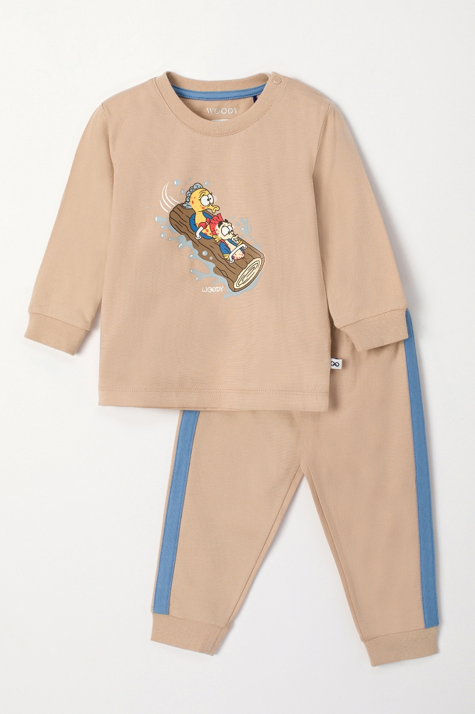 Pamuklu Erkek Bebek Pijama-Plc - 210-Koyu Ekru