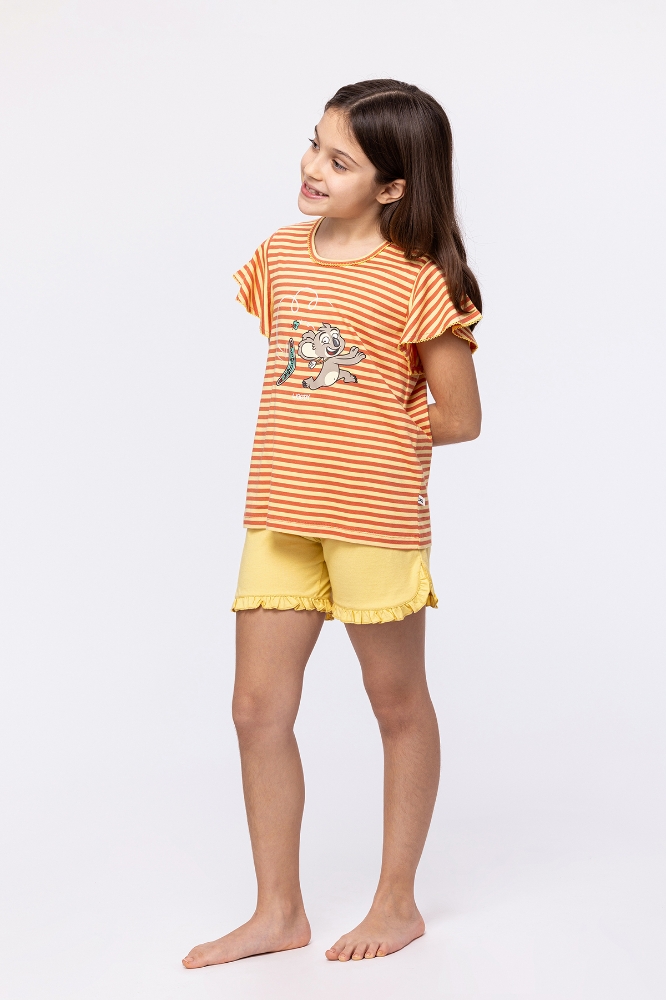 10-16 Yaş Kız Çocuk Pijama-Psg - 930-Koala Temalı Çizgili Sarı