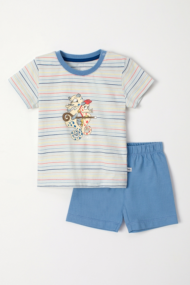 Pamuklu Erkek Bebek Pijama-Pss - 920-Denizatı Temalı Çizgili Mavi