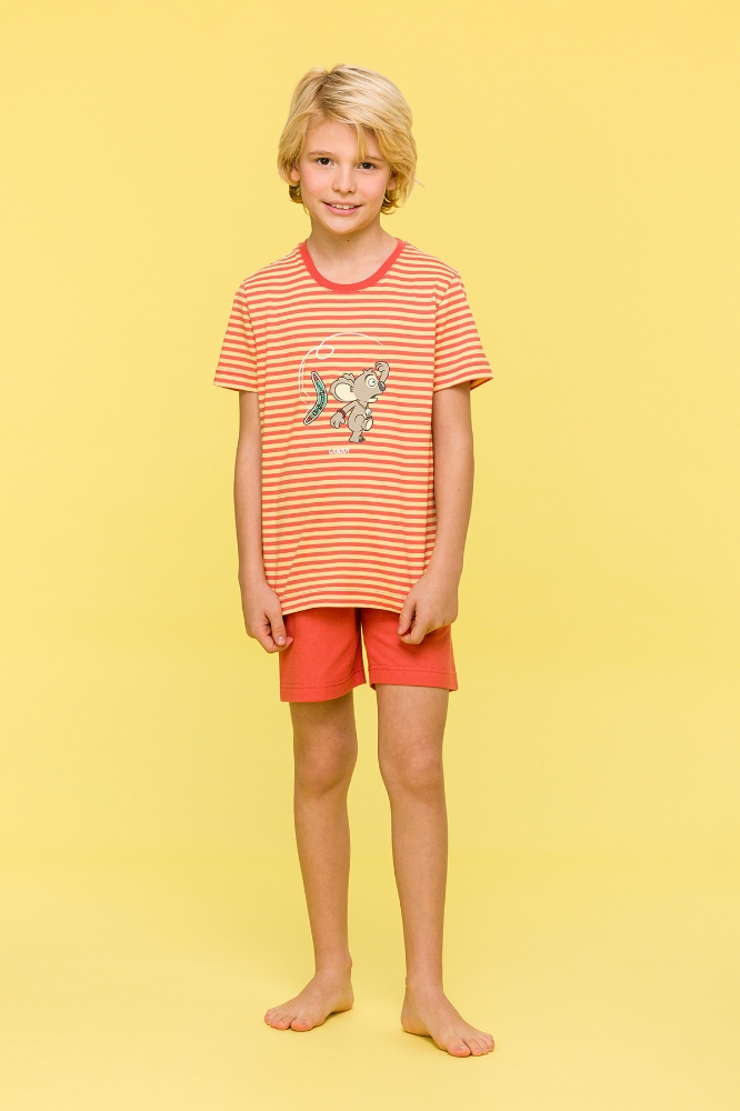 10-16 Yaş Erkek Çocuk Pijama-Pss - 930-Koala Temalı Çizgili Sarı