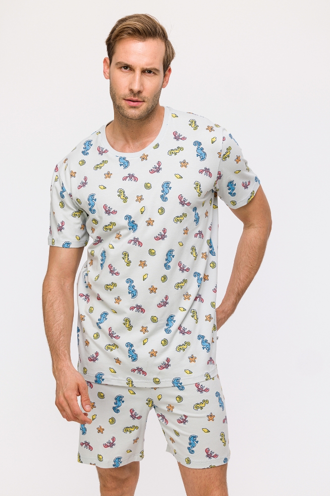 Erkek Pijama-Pza - 923-Denizatı Baskılı Mavi