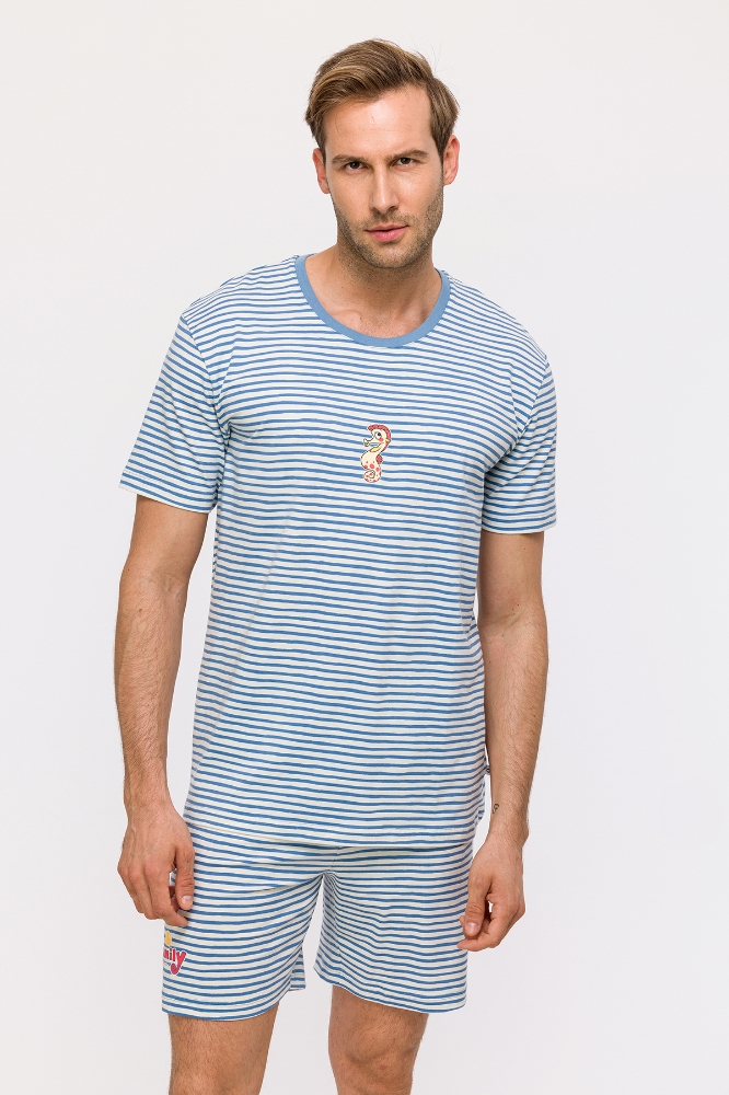 Erkek Pijama-Pza - 921-Denizatı Temalı Çizgili Mavi