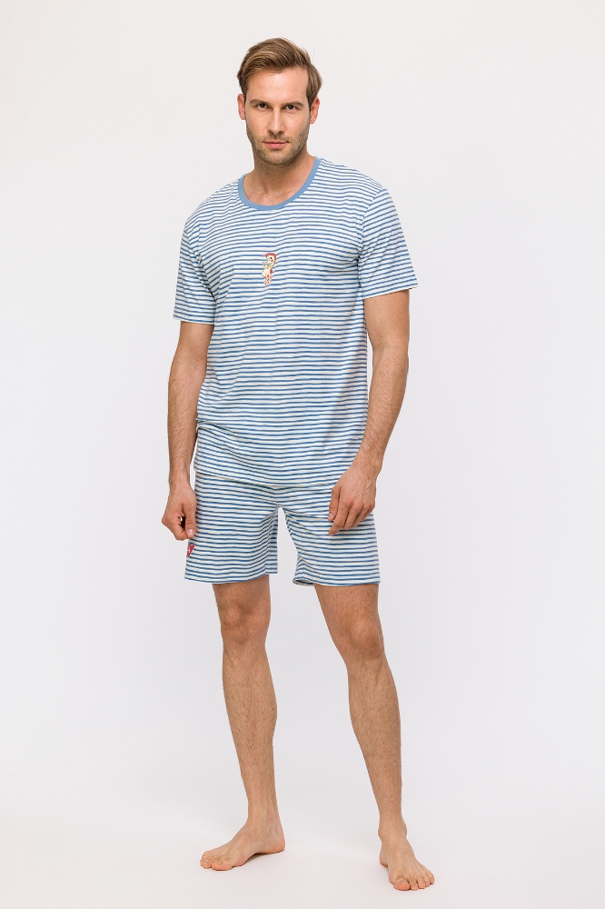 Erkek Pijama-Pza - 921-Denizatı Temalı Çizgili Mavi