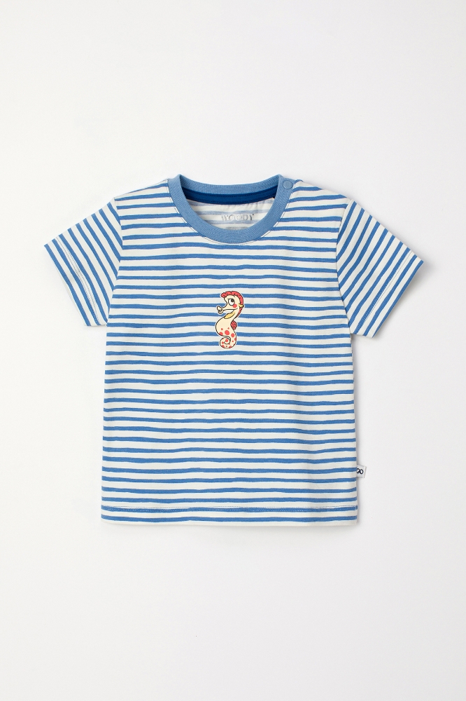 Pamuklu Erkek Bebek Pijama-Pza - 921-Denizatı Temalı Çizgili Mavi