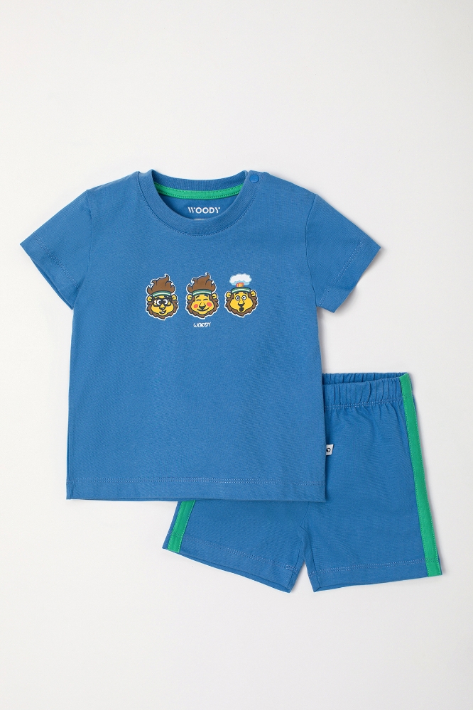 Pamuklu Erkek Bebek Pijama-Pus - 825-Deniz Mavi