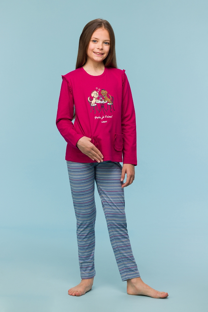 2-8 Yaş Kız Çocuk Pijama-Plg - 357-Mürdüm