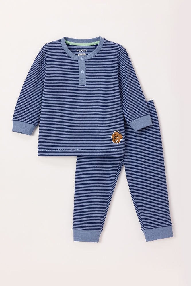 Pamuklu Erkek Bebek Pijama-Pld - 904-Çizgili Mavi