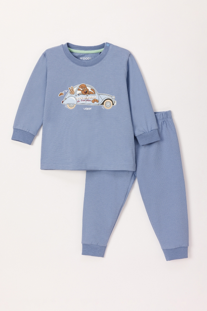 Pamuklu Erkek Bebek Pijama-Plc - 813-Mavi