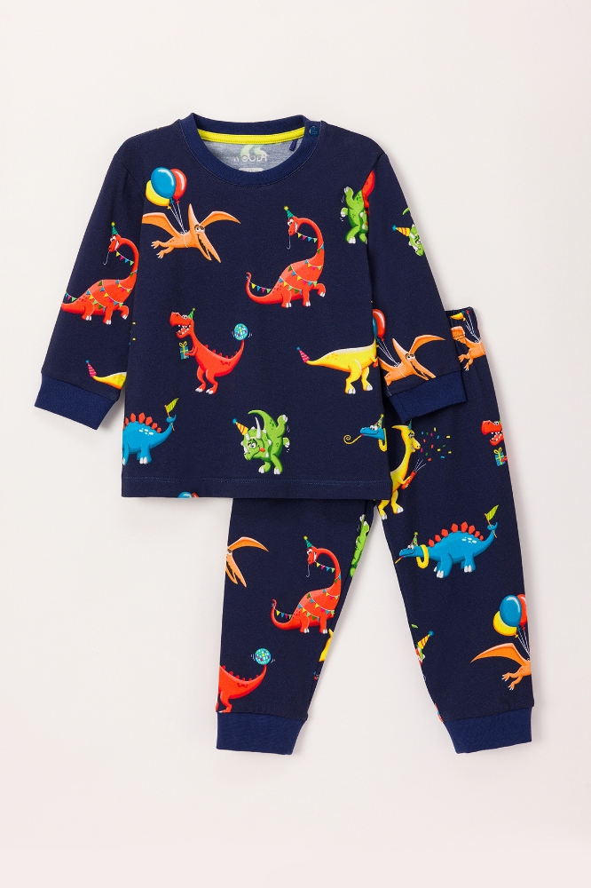 Pamuklu Erkek Bebek Pijama-Plc - 914-Dinozor Baskılı Lacivert