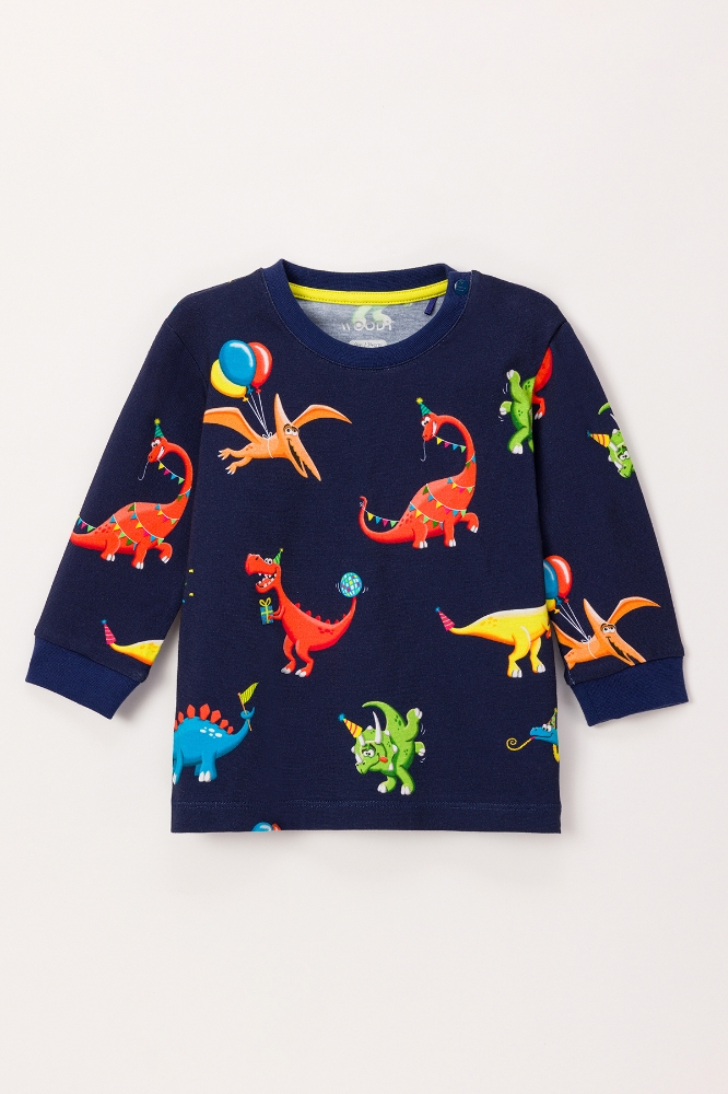 Pamuklu Erkek Bebek Pijama-Plc - 914-Dinozor Baskılı Lacivert