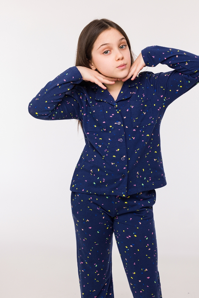 10-16 Yaş Kız Çocuk Pijama-Ypd - 916-Desenli Lacivert