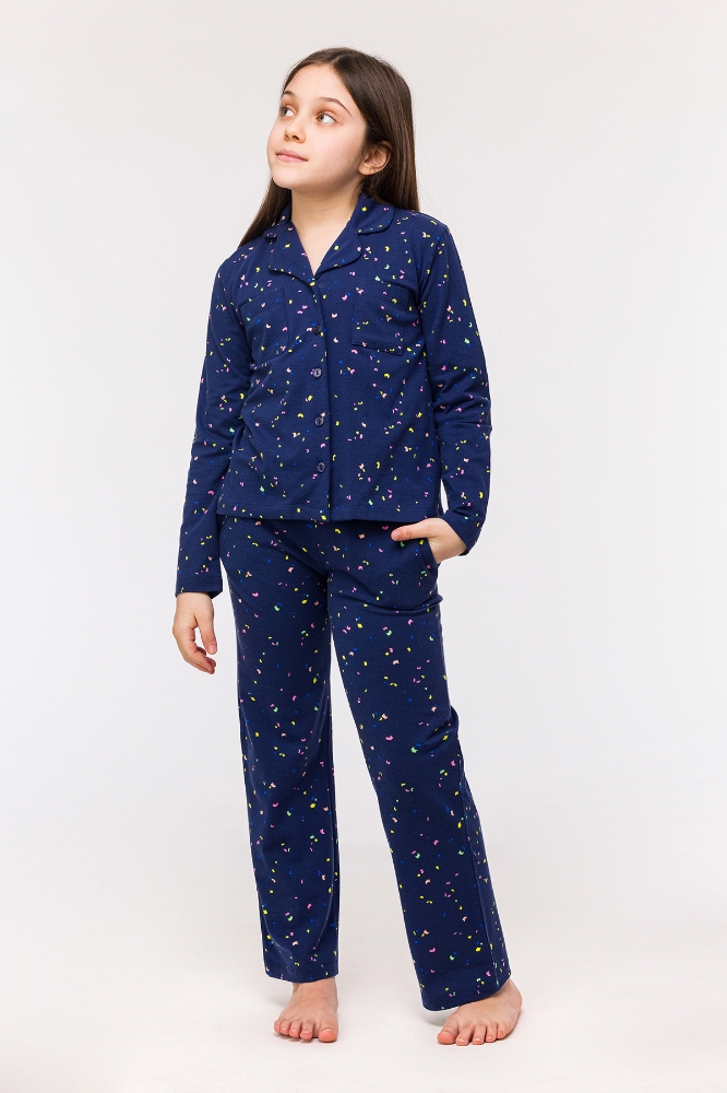 10-16 Yaş Kız Çocuk Pijama-Ypd - 916-Desenli Lacivert