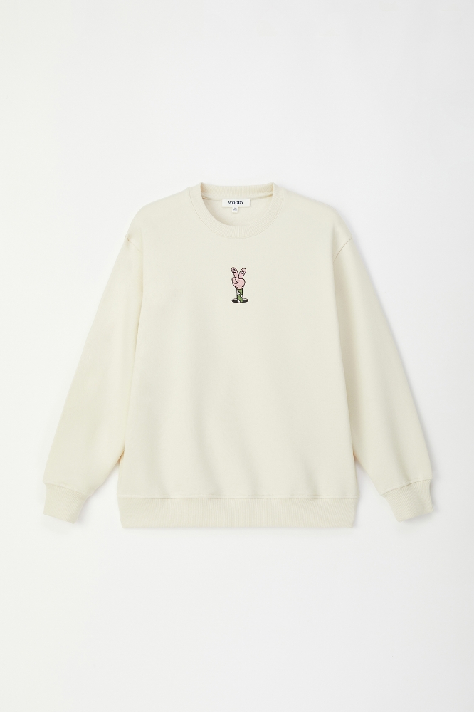 Unisex Bisiklet Yaka Sweatshirt-Slh - 110-Ekru