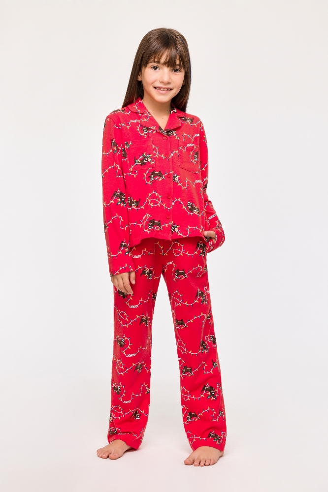 10-16 Yaş Kız Çocuk Pijama-Cpb - 954-Baskılı Kırmızı