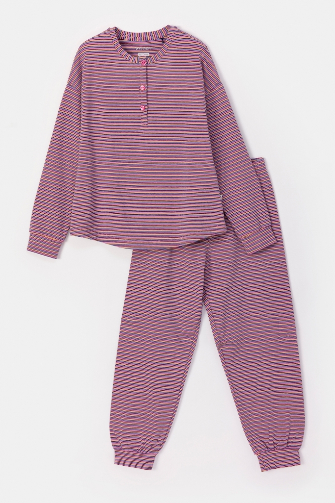 2-8 Yaş Kız Çocuk Pijama-Plf - 915-Çizgili Pembe