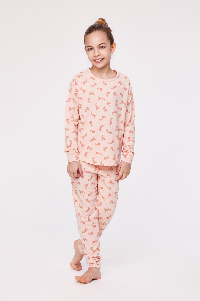 2-8 Yaş Kız Çocuk Pijama-Dzb - 913-Hare Baskılı Pembe