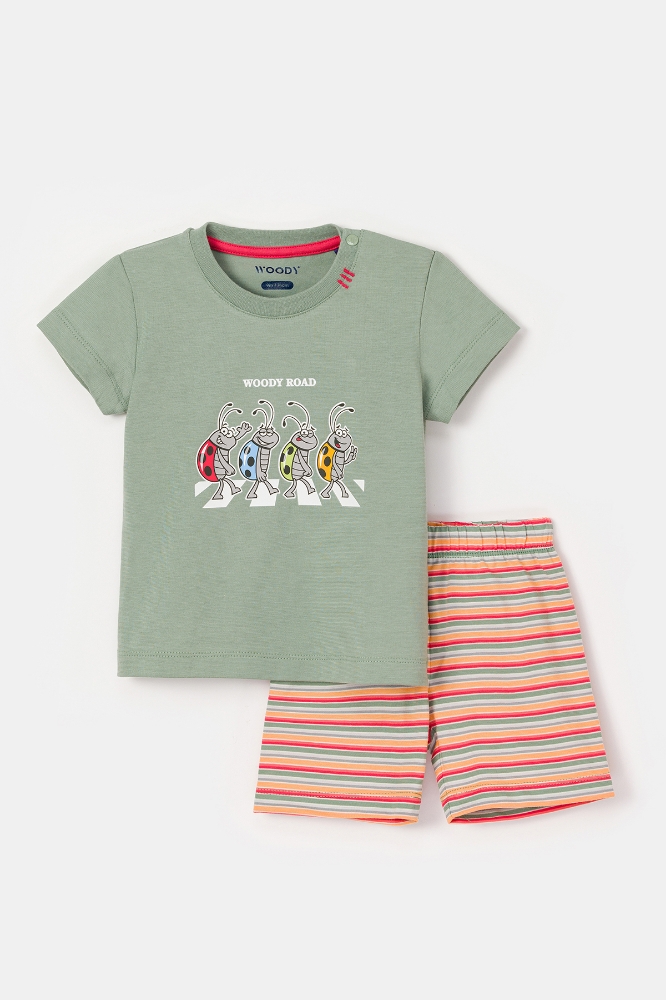 Pamuklu Erkek Bebek Pijama-Pus - 751-Yeşil