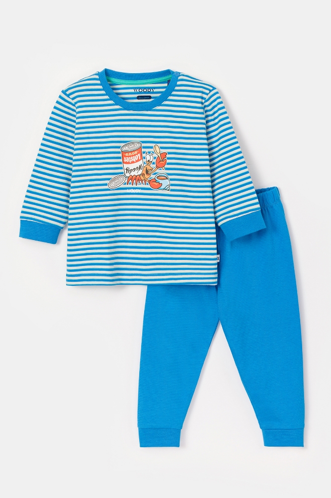 Pamuklu Erkek Bebek Pijama-Plc - 915-Çizgili Mavi