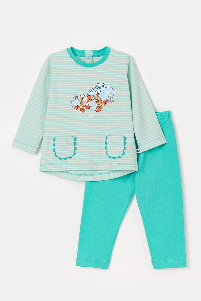 Pamuklu Kız Bebek Pijama-Plg - 921-Yengeç Temalı Çizgili Mavi