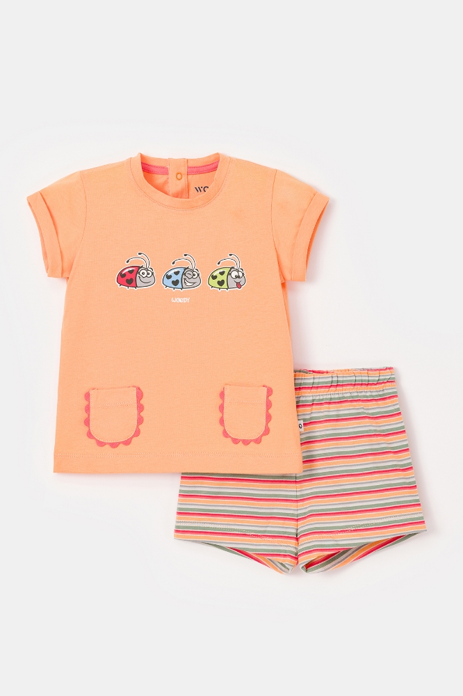 Pamuklu Kız Bebek Pijama-Bst - 519-Açık Turuncu