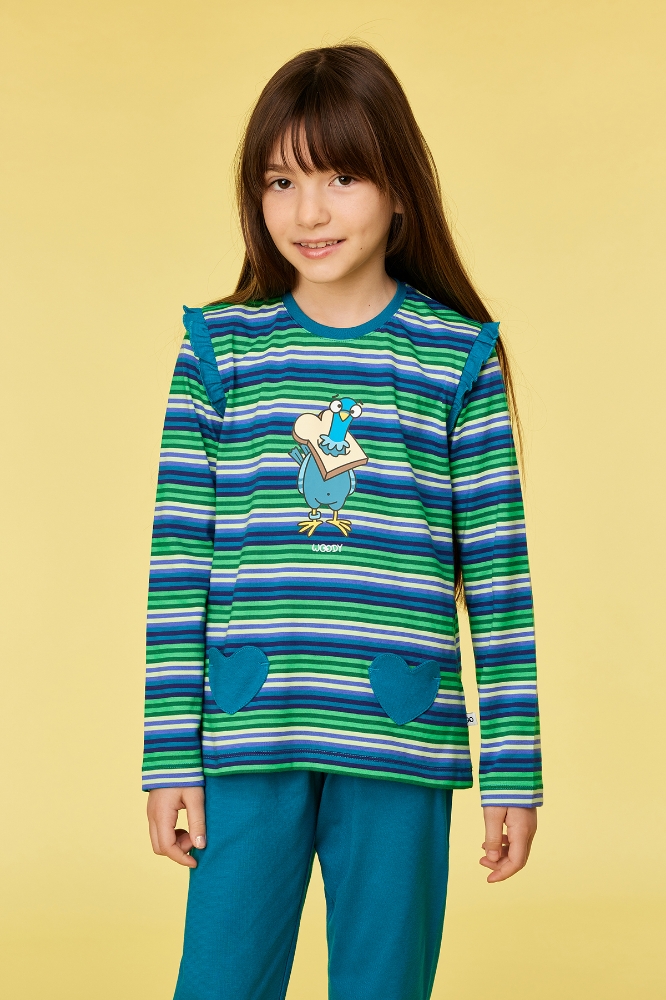 10-16 Yaş Kız Çocuk Pijama-Plg - 912-çizgili Yeşil