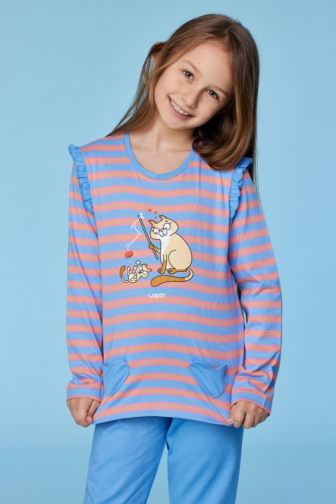 2-8 Yaş Kız Çocuk Pijama-Plg - 911-çizgili Mavi