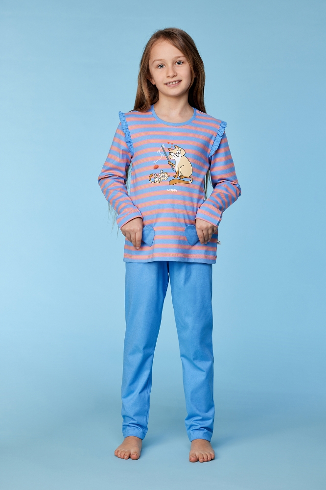 10-16 Yaş Kız Çocuk Pijama-Plg - 911-çizgili Mavi