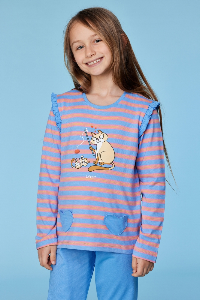 10-16 Yaş Kız Çocuk Pijama-Plg - 911-çizgili Mavi