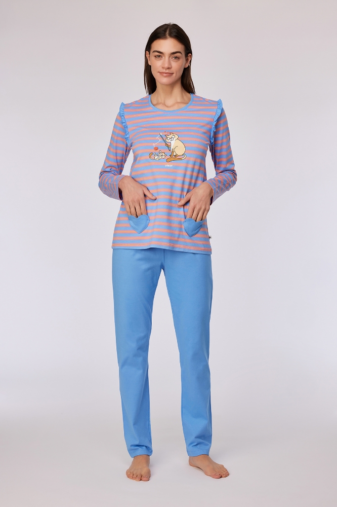 Pijama Takımı-Plg - 911 S Strıpe Cat Gırls