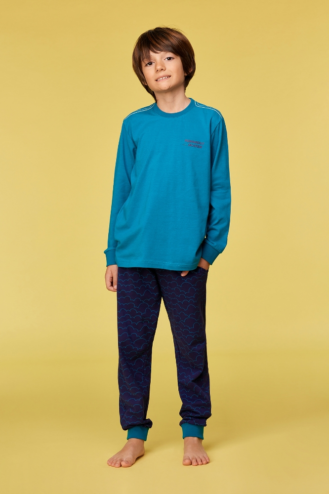 2-8 Yaş Erkek Çocuk Pijama-Qtr - 795 Crystal Teal