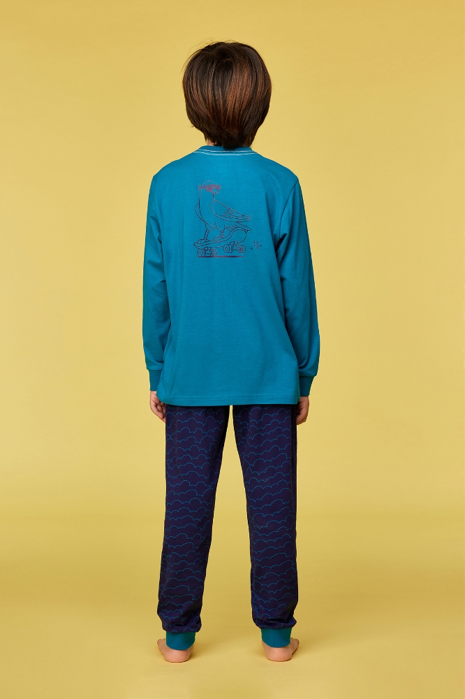 10-16 Yaş Erkek Çocuk Pijama-Qtr - 795 Crystal Teal