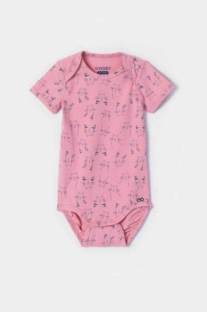 Pamuklu Bebek Body-Res - 923-kedi Baskılı Pembe