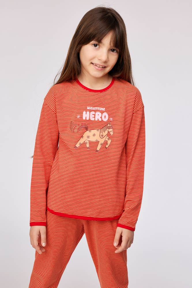 10-16 Yaş Kız Çocuk Pijama-Pzg - 935-midilli Baskılı Kırmızı