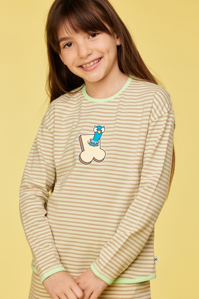 2-8 Yaş Kız Çocuk Pijama-Pzg - 933-çizgili Ekru