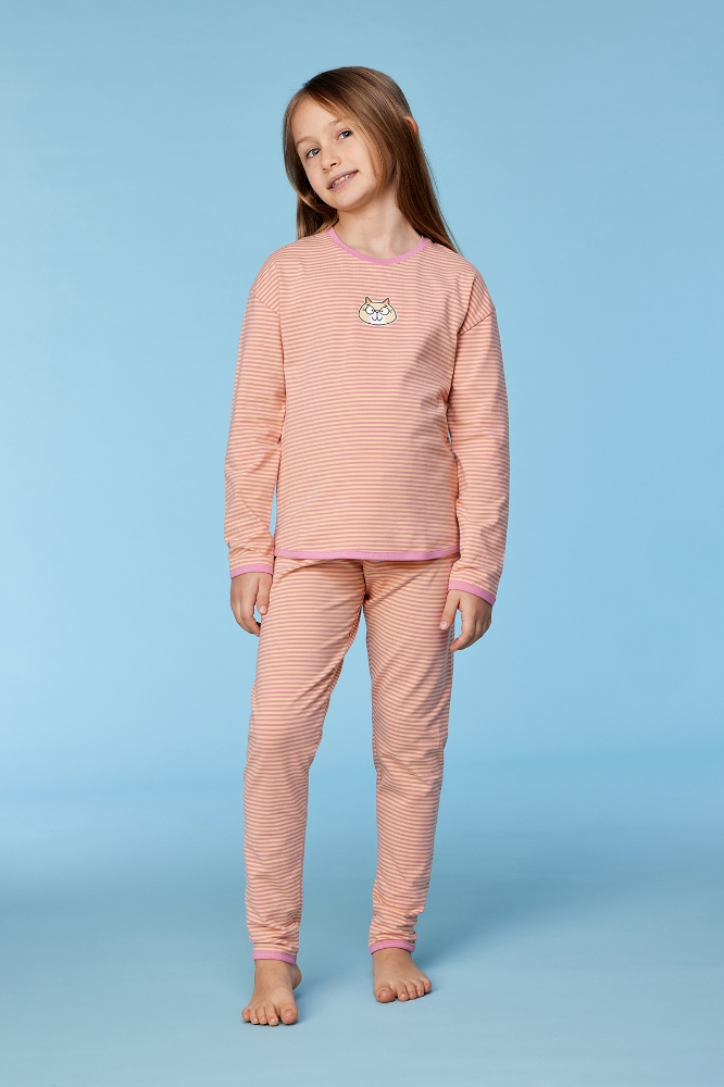 10-16 Yaş Kız Çocuk Pijama-Pzg - 927-çizgili Pembe