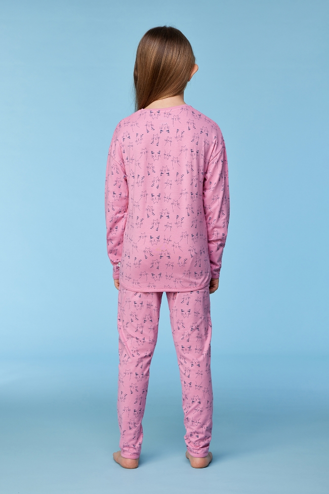 10-16 Yaş Kız Çocuk Pijama-Pzg - 923-kedi Baskılı Pembe