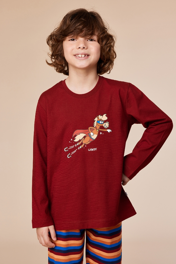10-16 Yaş Erkek Çocuk Pijama-Pls - 495-bordo