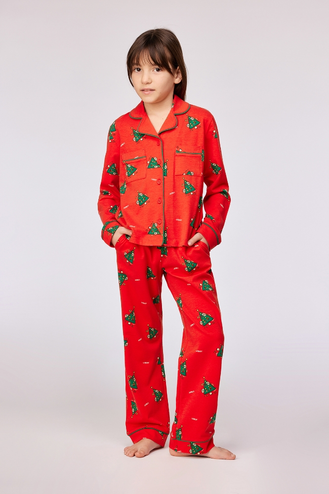 2-8 Yaş Kız Çocuk Pijama-Cpb - 995 Cat Chrıstmas Z Aop