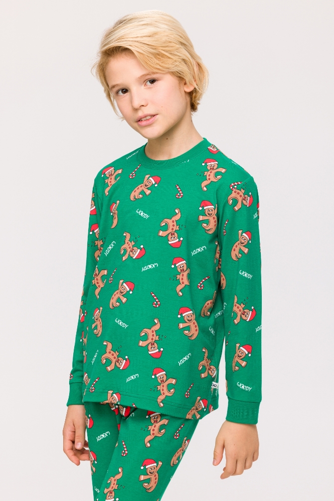 10-16 Yaş Erkek Çocuk Pijama-Cpa - 971-yılbaşı Temalı Kurabiye Baskılı Yeşil