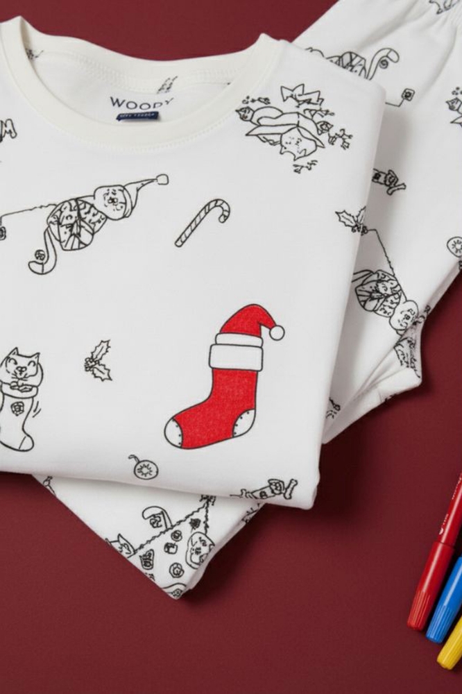 10-16 Yaş Boyanabilir Pijama-Cpc - 975 Chrıstmas Cat Color Me Aop