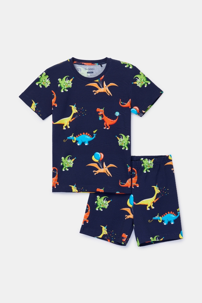 2-8 Yaş Erkek Çocuk Pijama-Pss - 914-dinozor Baskılı Lacivert